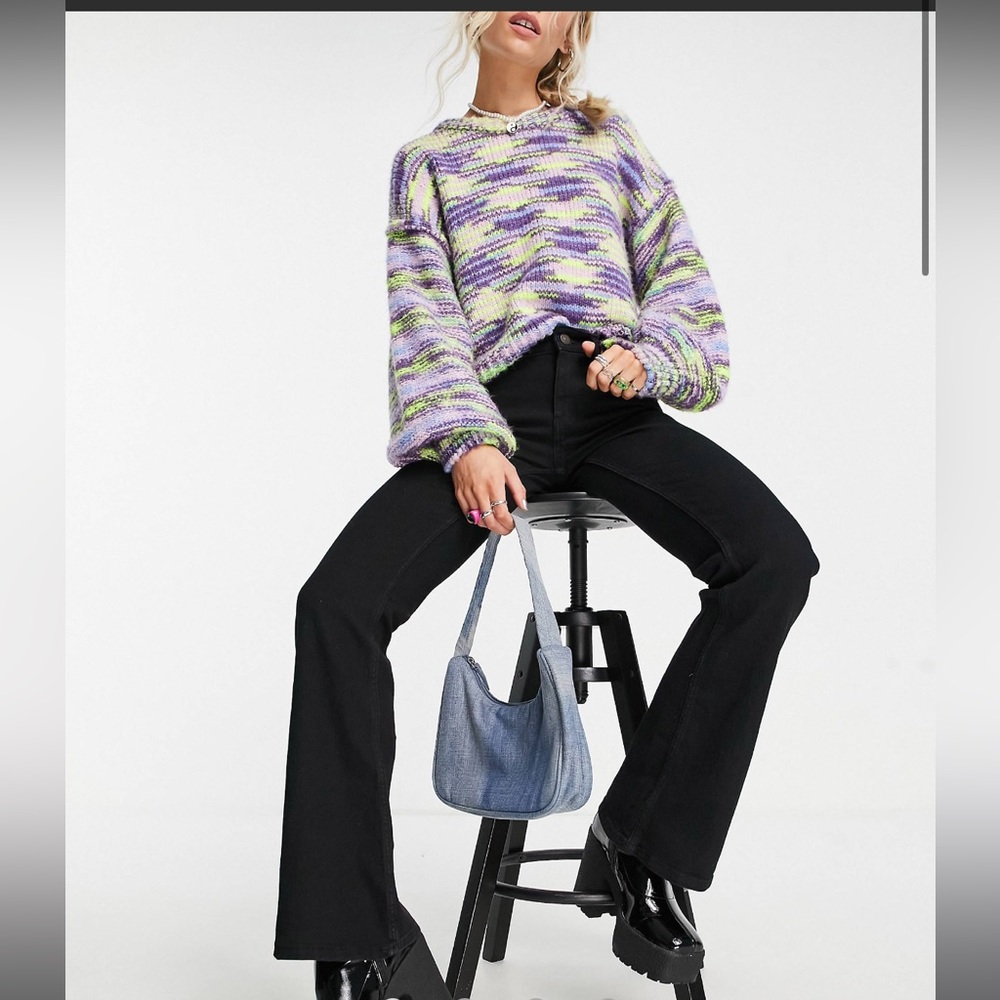 Pieces Petite Peggy high waisted flare jeans in black